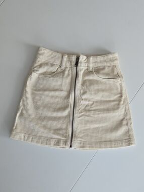 Cream Corduroy Front-Zip Mini Skirt